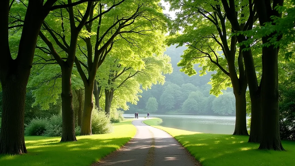 Peaceful riverside pathway with mature trees providing shade along the Shannon waterfront